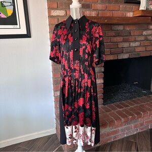 Tory Burch Red Floral Devore Midi Dress Sz 4